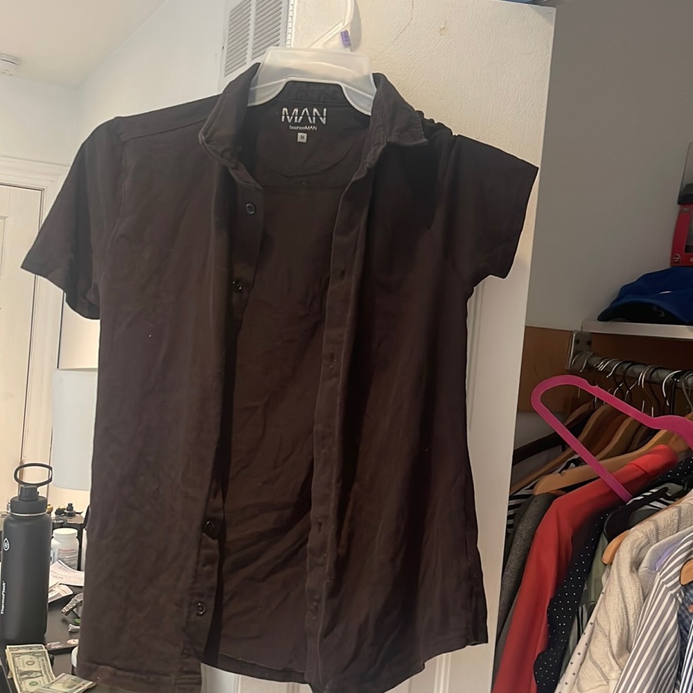 Mens short sleeve black button up